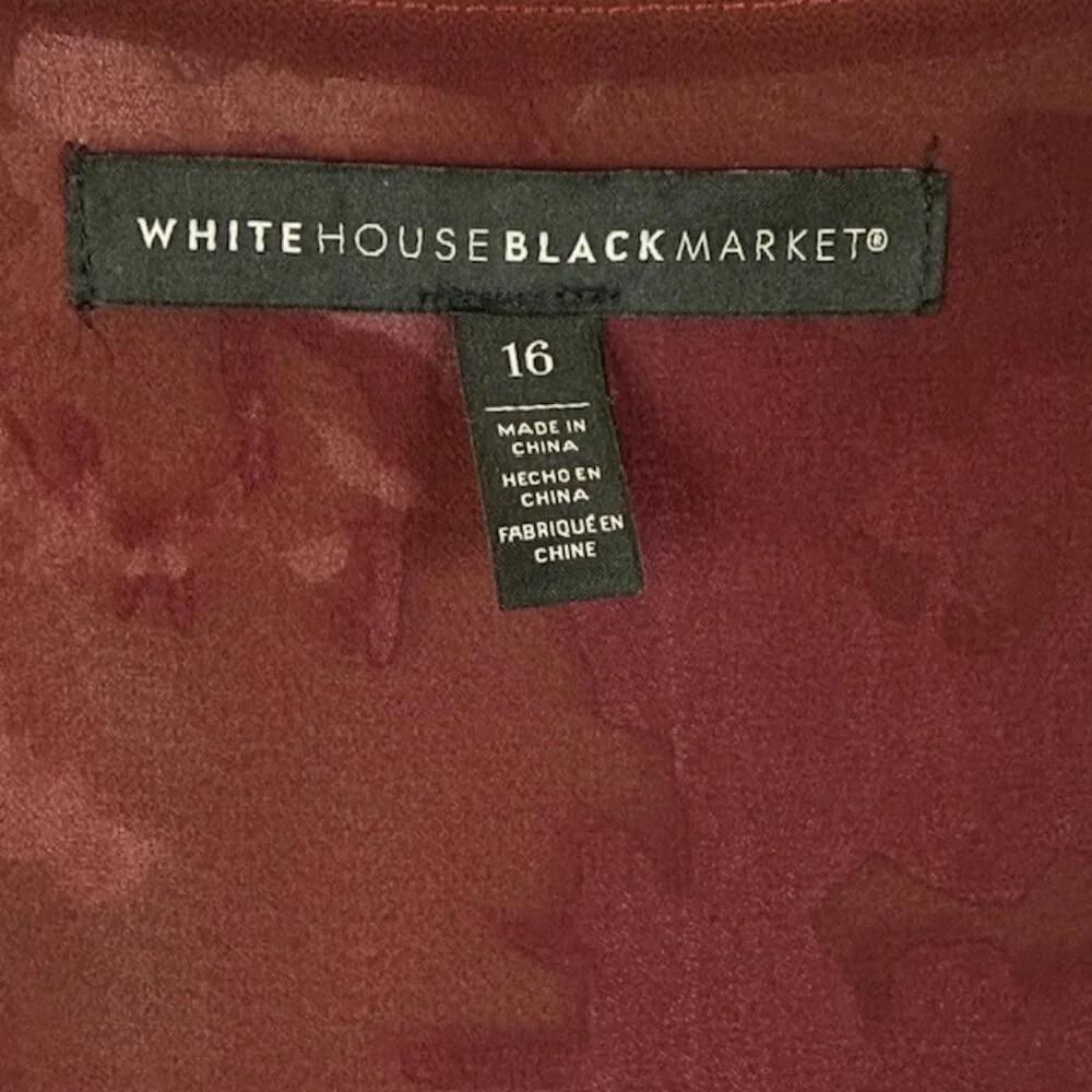 White House Black Market Blouse Women 16 Silk Blend Burgundy Long Sleeve - Picture 13 of 16